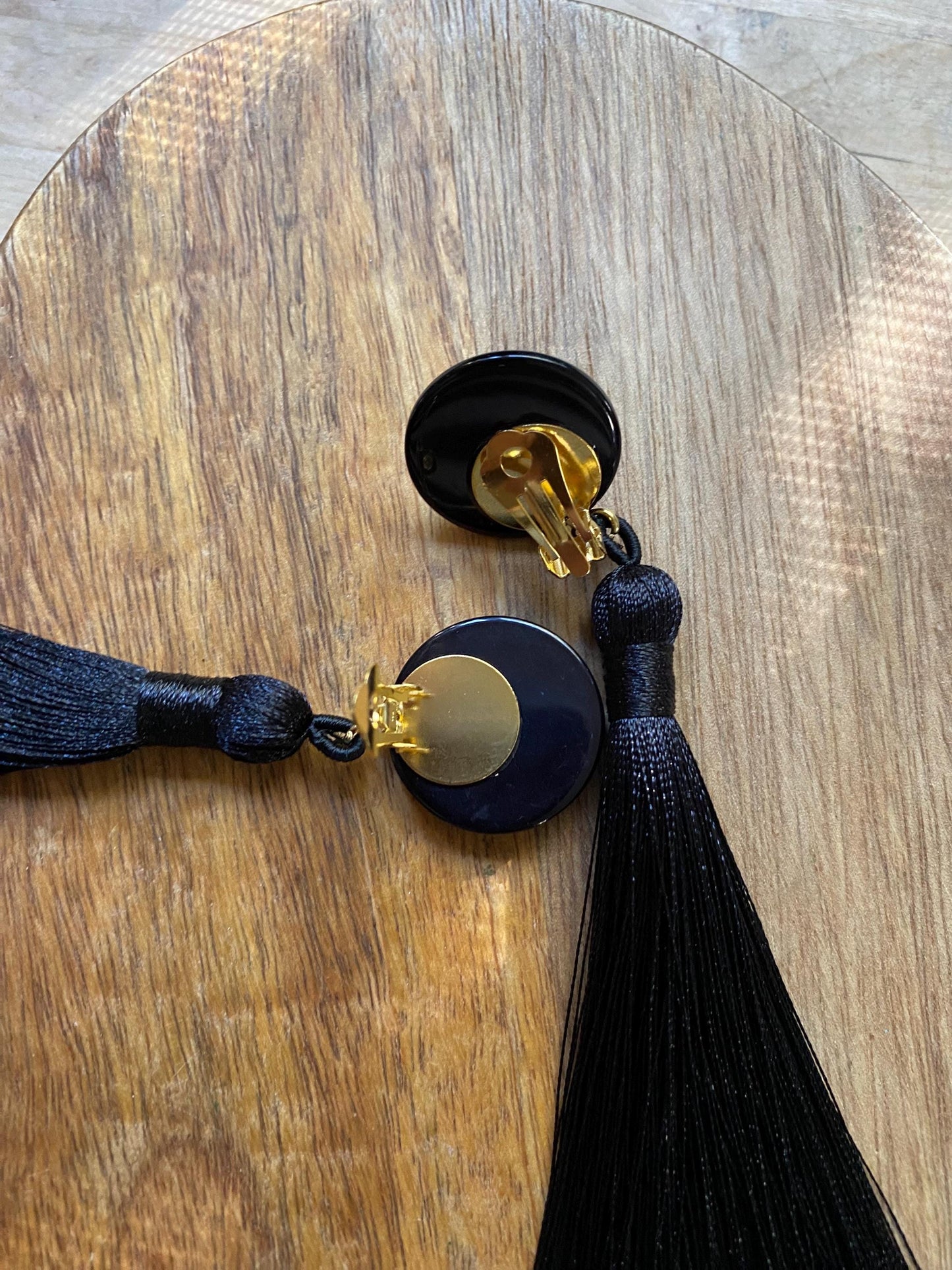 Clip on luxurious tassel earrings, long elegant ear clips