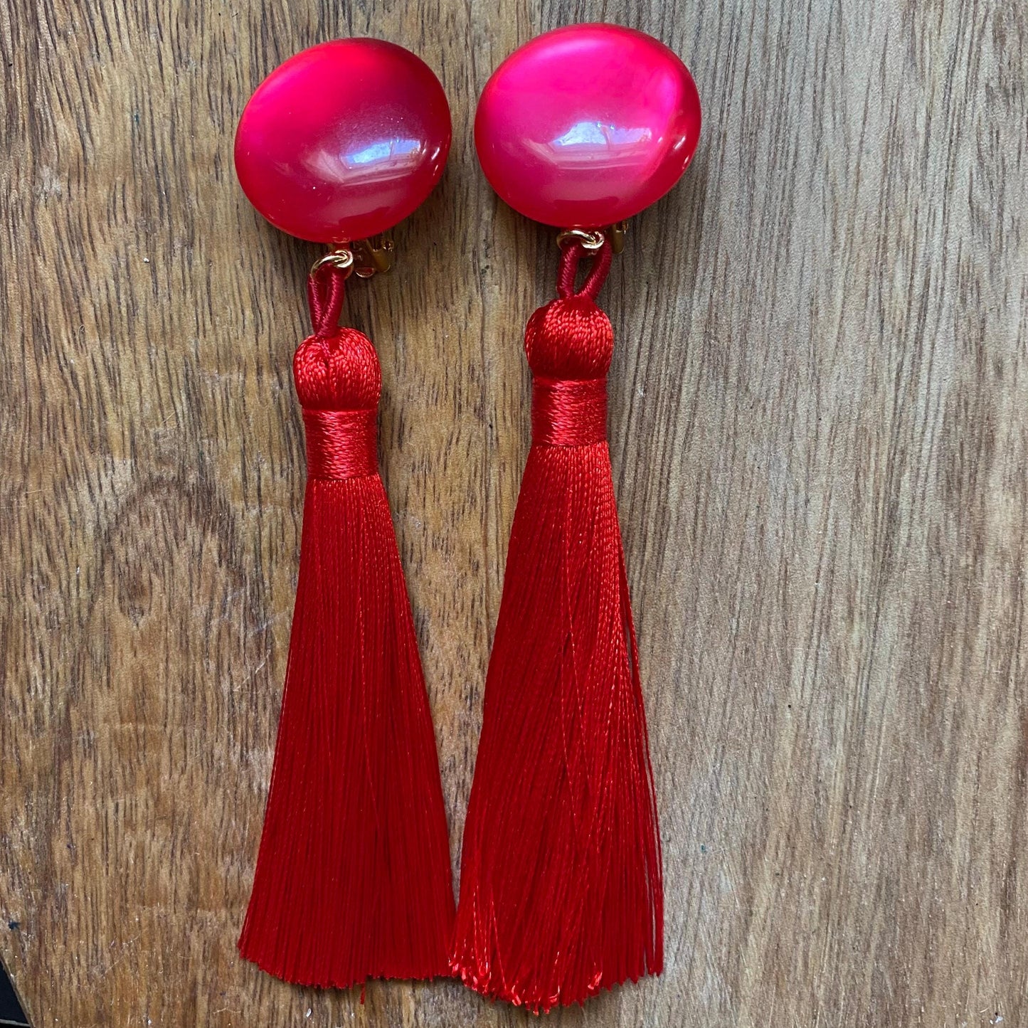 Clip on luxurious tassel earrings, long elegant ear clips