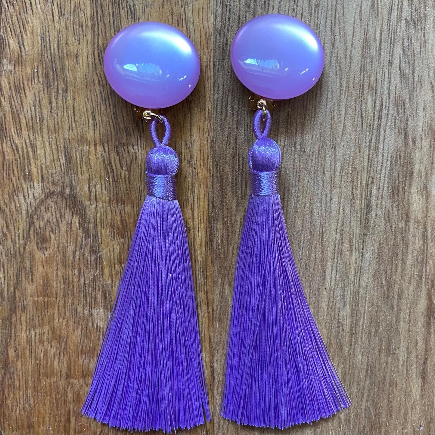 Clip on luxurious tassel earrings, long elegant ear clips