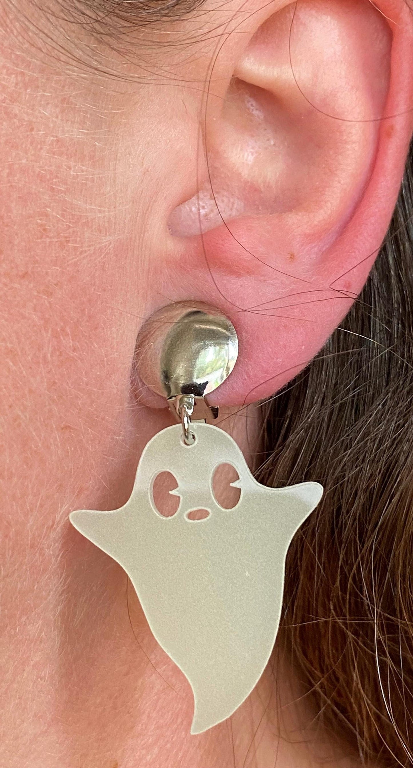 Glow in the dark Ghost clip on earrings, Halloween clip on earrings