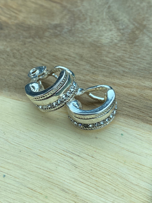 Vintage Napier clip on silver hoop earrings