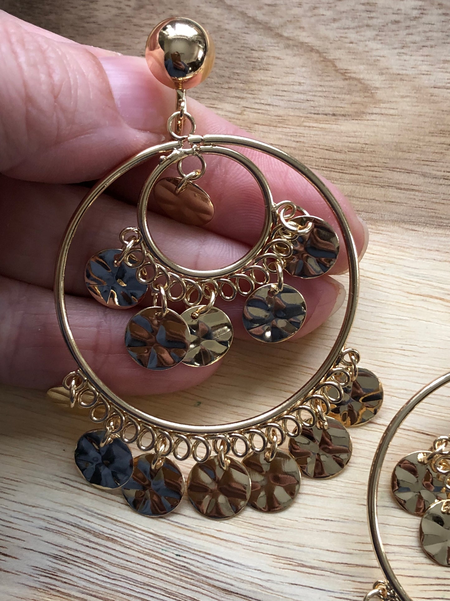 Boho Golden Dangling hoop clip on earrings