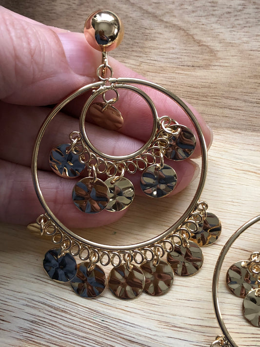 Boho Golden Dangling hoop clip on earrings