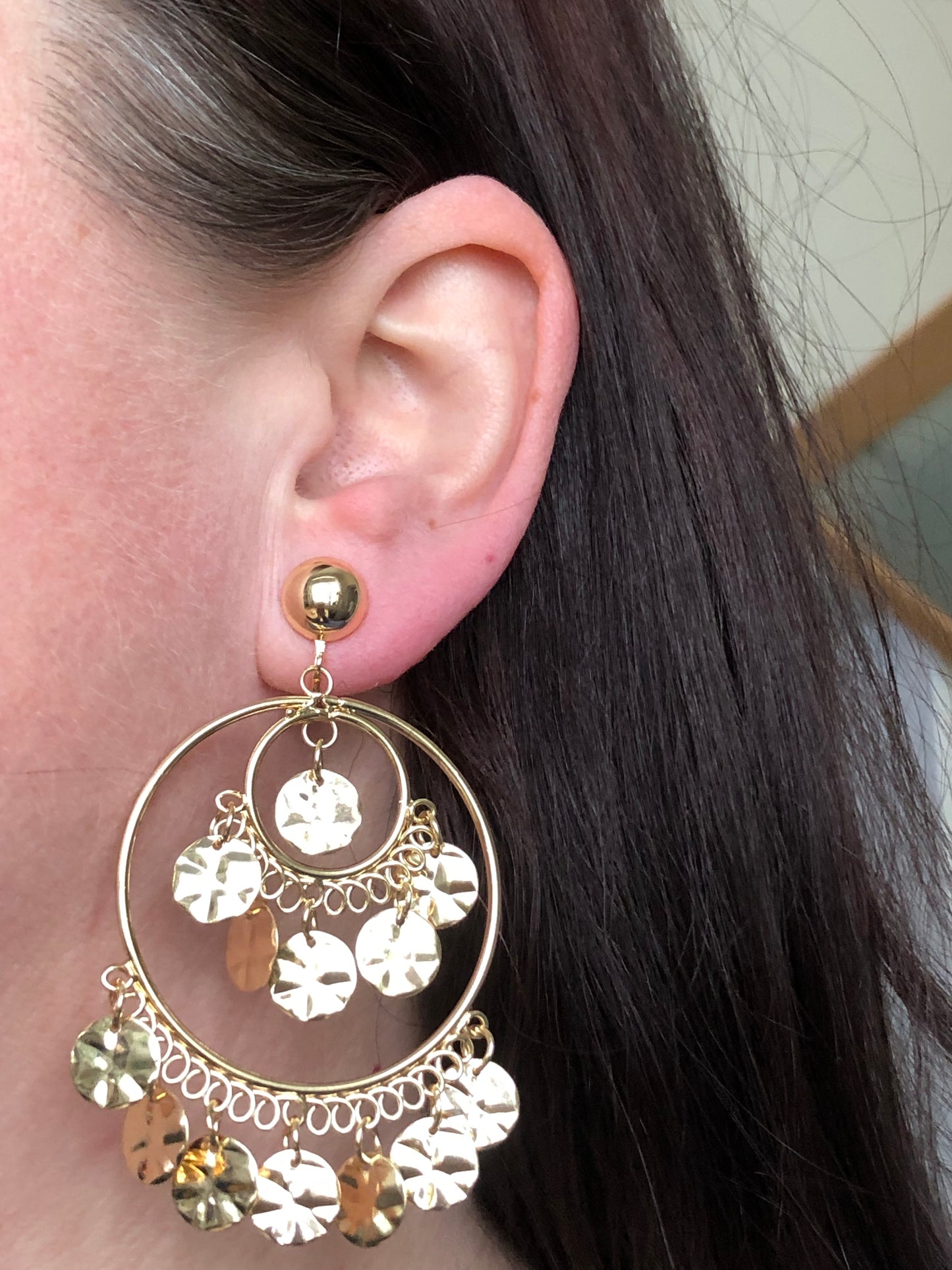 Boho Golden Dangling hoop clip on earrings