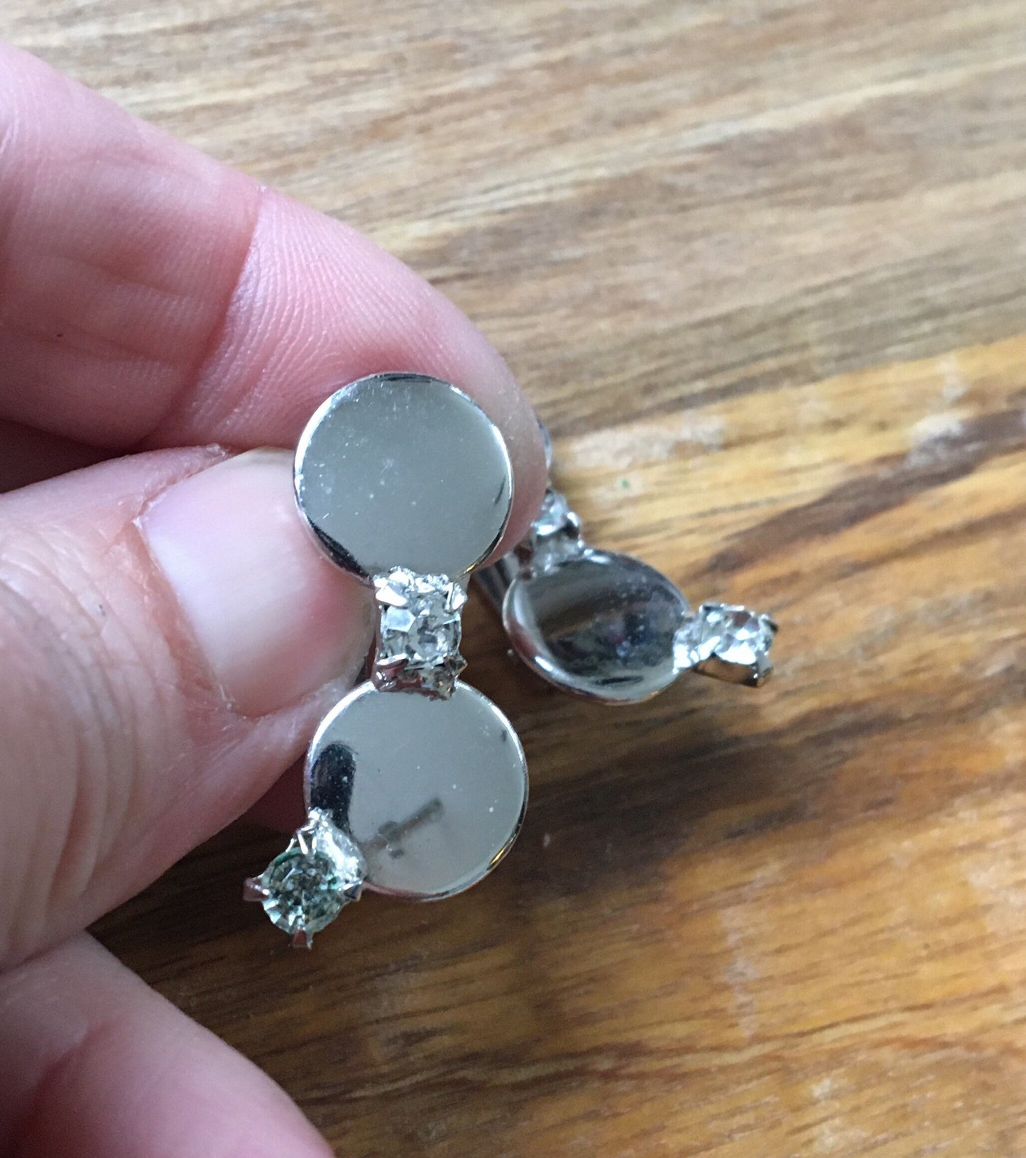 Vintage silver and rhinestone clip on earrings