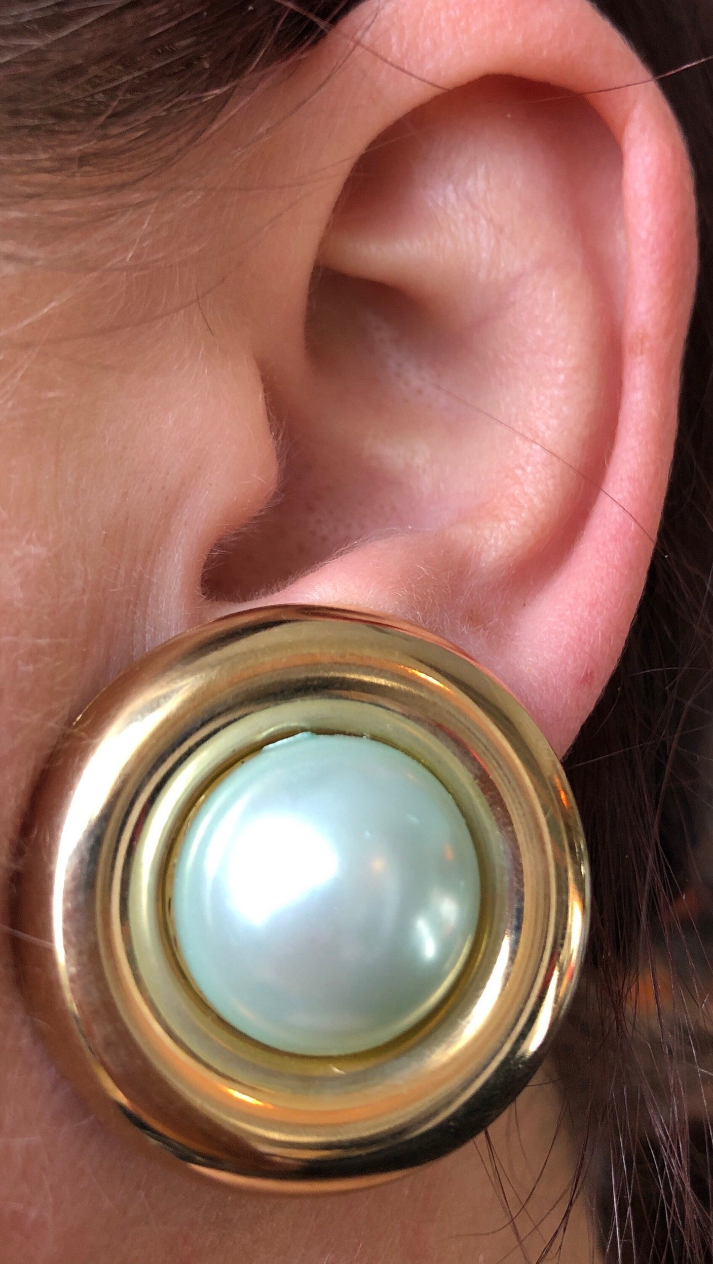 Vintage blue faux pearl cabochon clip on earrings