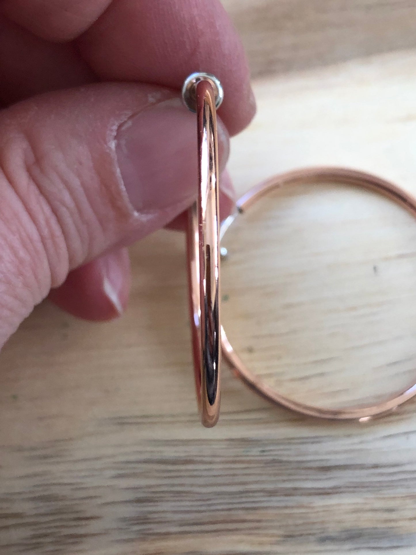 Vintage rose gold spring hoop clip on earrings (5cm), large hoop earrings for unpierced ears