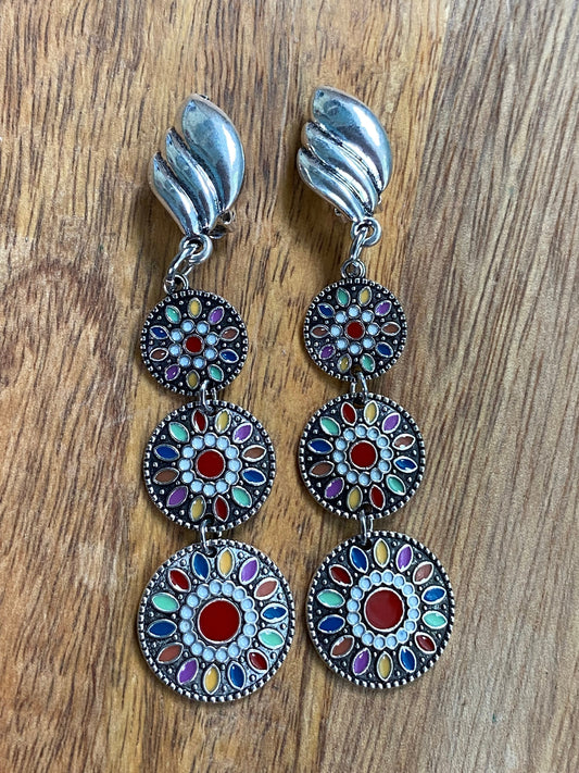 dangle medallion clip on earrings