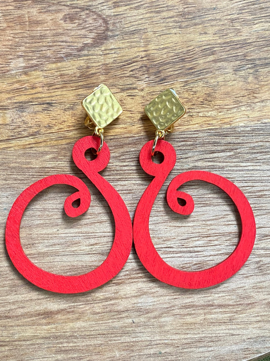 dangle lightweight wooden clip on earrings