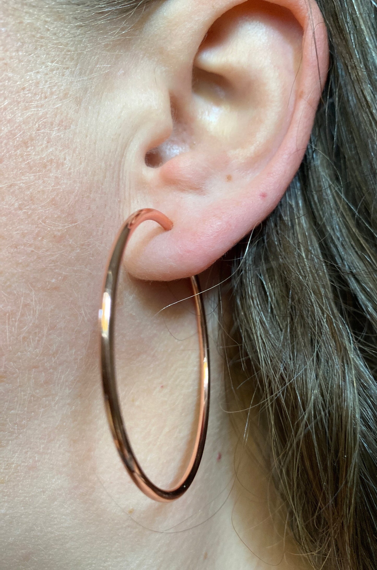 Vintage rose gold spring hoop clip on earrings (5cm), large hoop earrings for unpierced ears