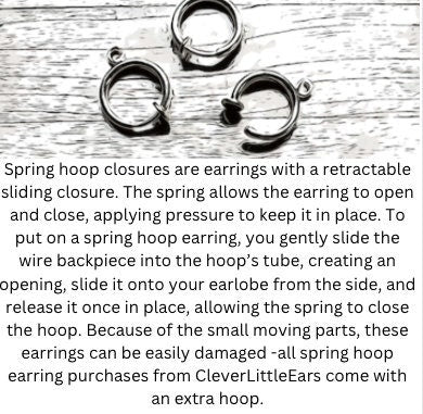 Dangling silver, bronze or gold coloured crescent moon spring hoop (huggie) or clip on earrings