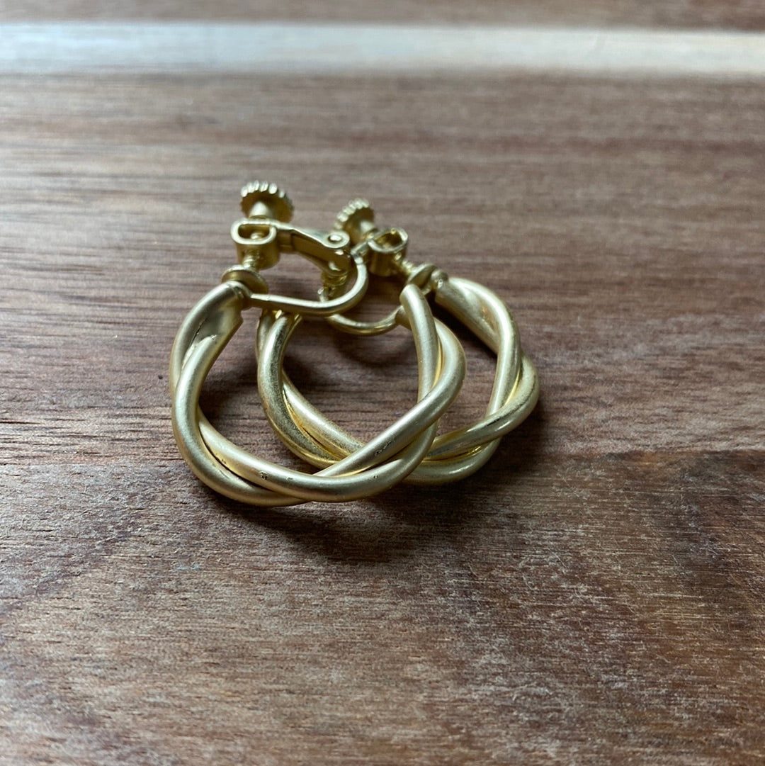 Simple Twisted Gold Clip on Hoop Earrings