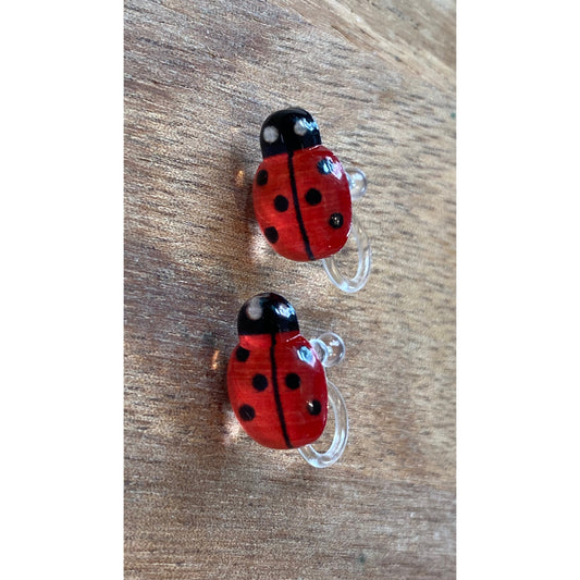 Tiniest Ladybug clip on earrings, invisible clip on earrings