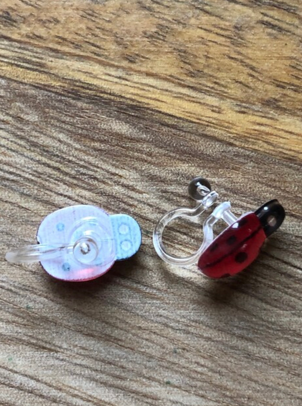 Tiniest Ladybug clip on earrings, invisible clip on earrings