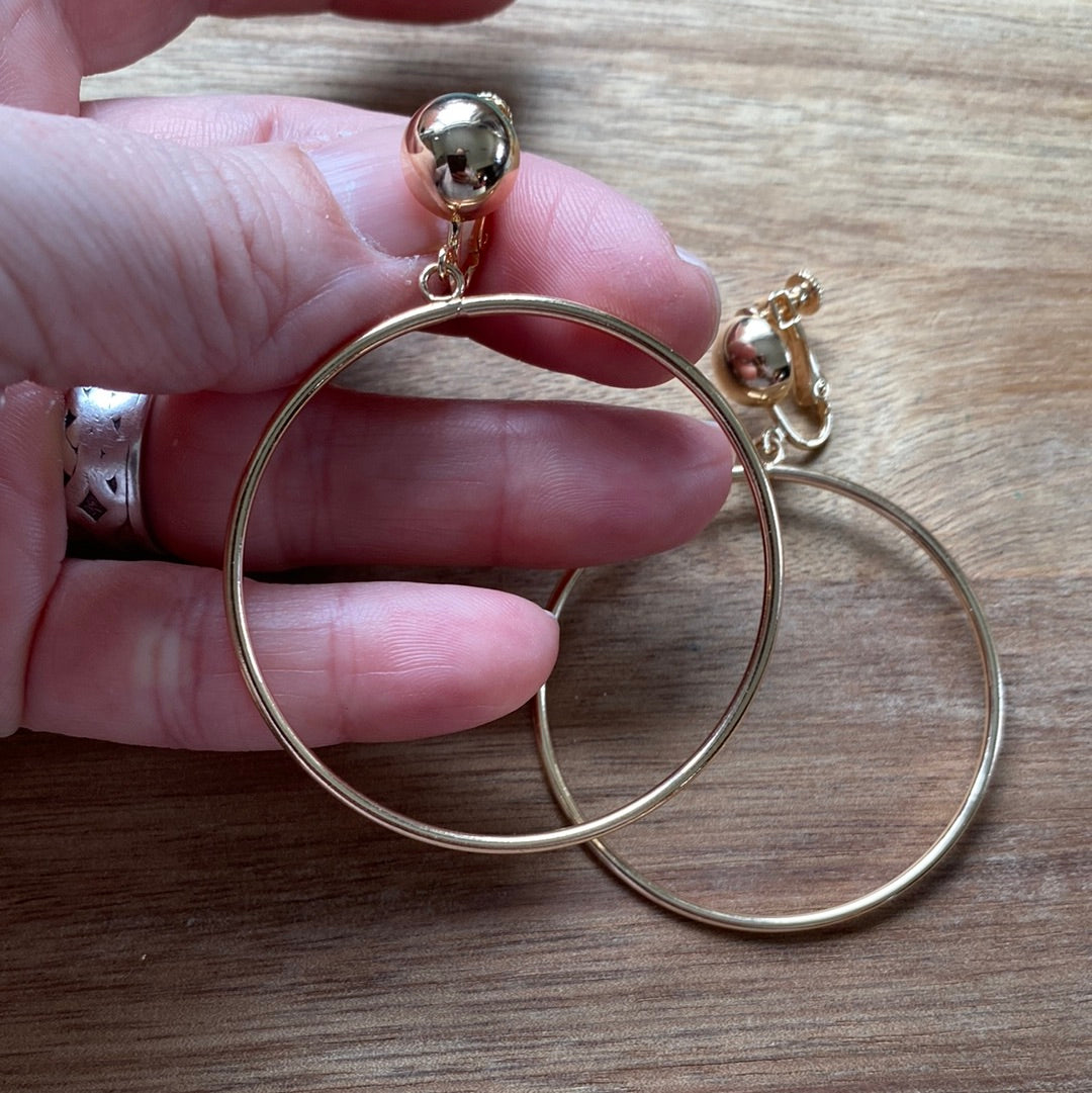 “Perfect” dangling gold or silver clip on hoop earrings