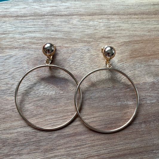 “Perfect” dangling gold or silver clip on hoop earrings