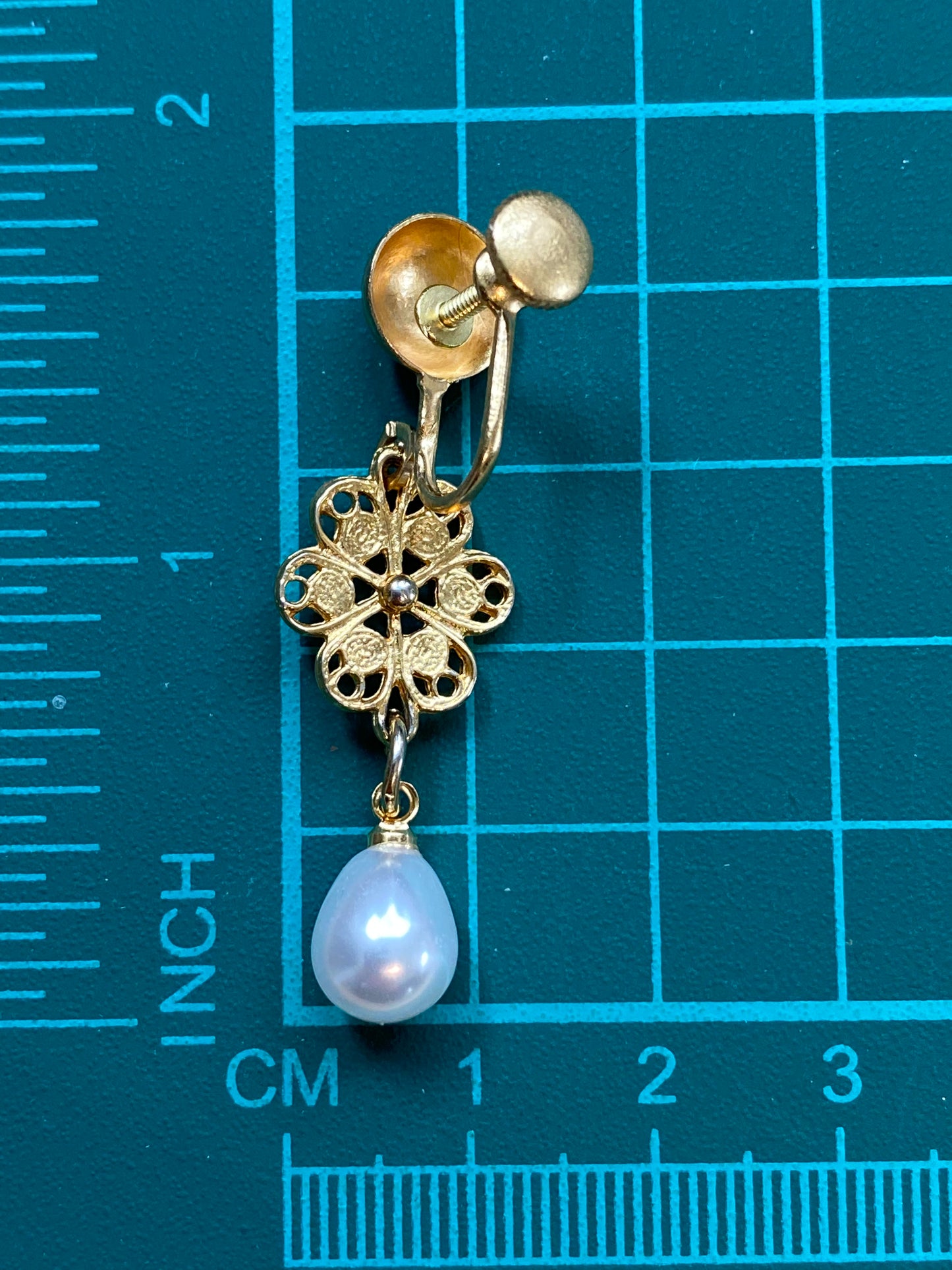 Dangling pearl and flower screwback earrings, clip on earrings