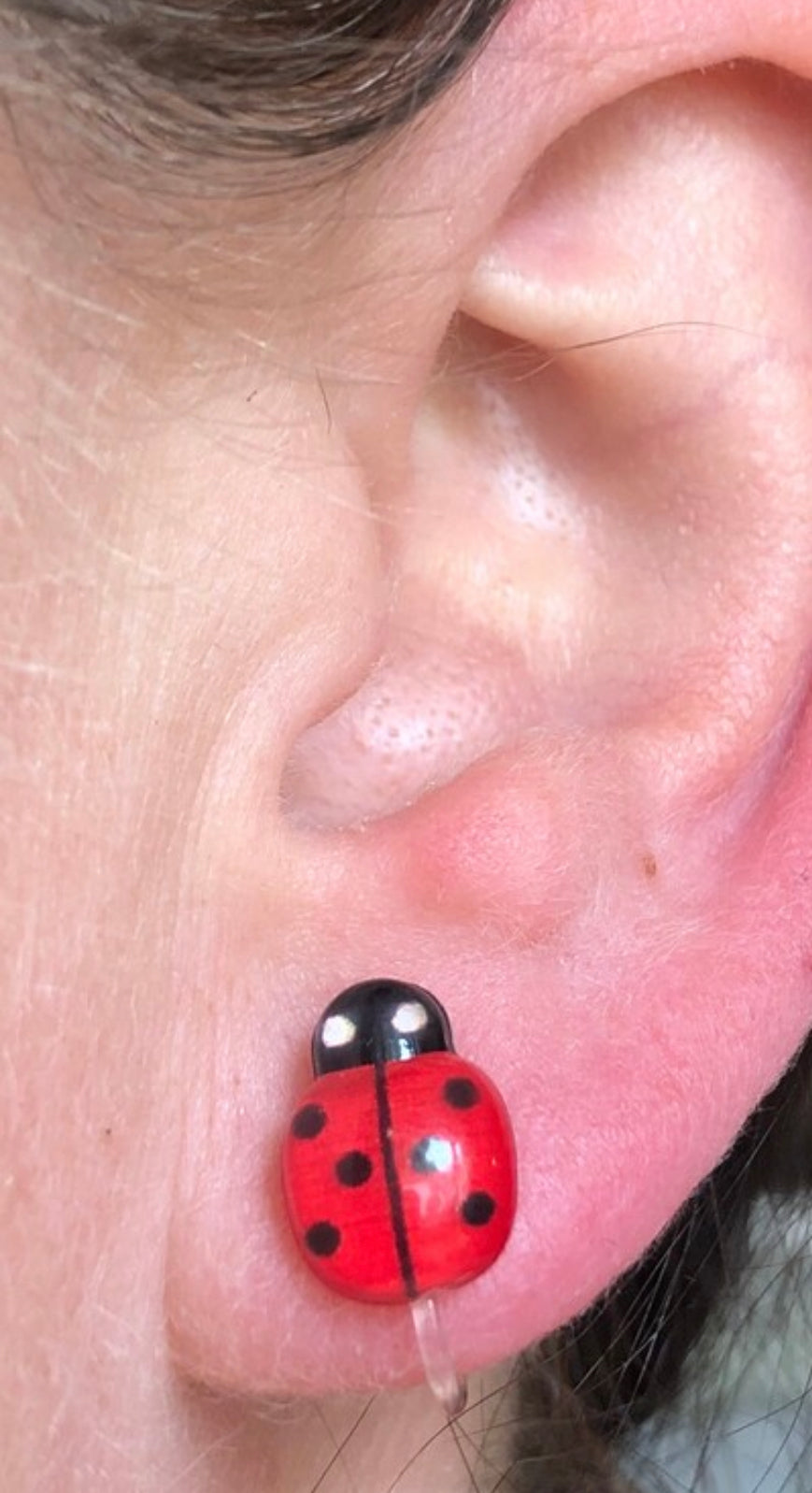 Tiniest Ladybug clip on earrings, invisible clip on earrings