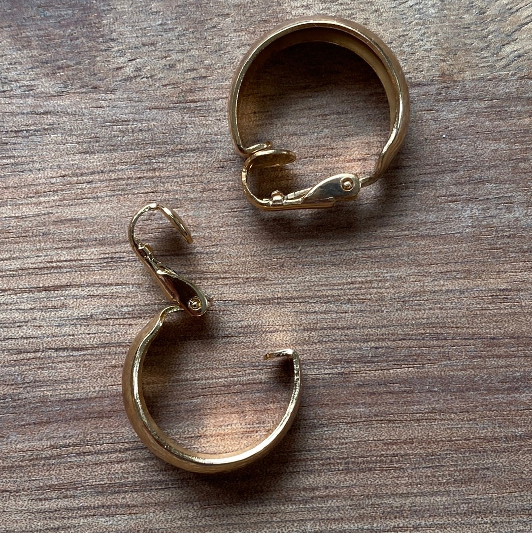 Simple brushed clip on hoops in gold or silver