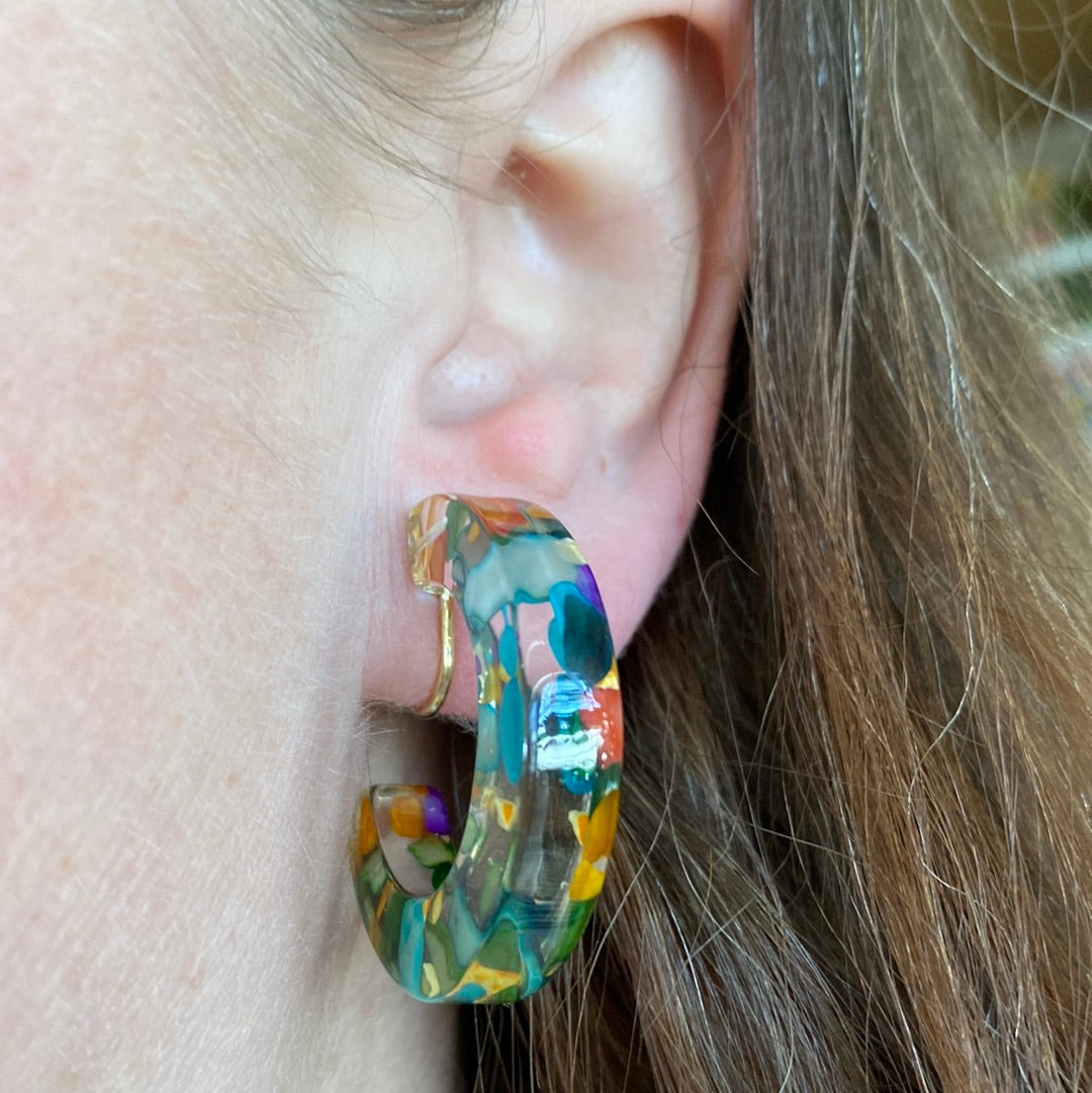 Multicoloured plastic hoop clip on earrings