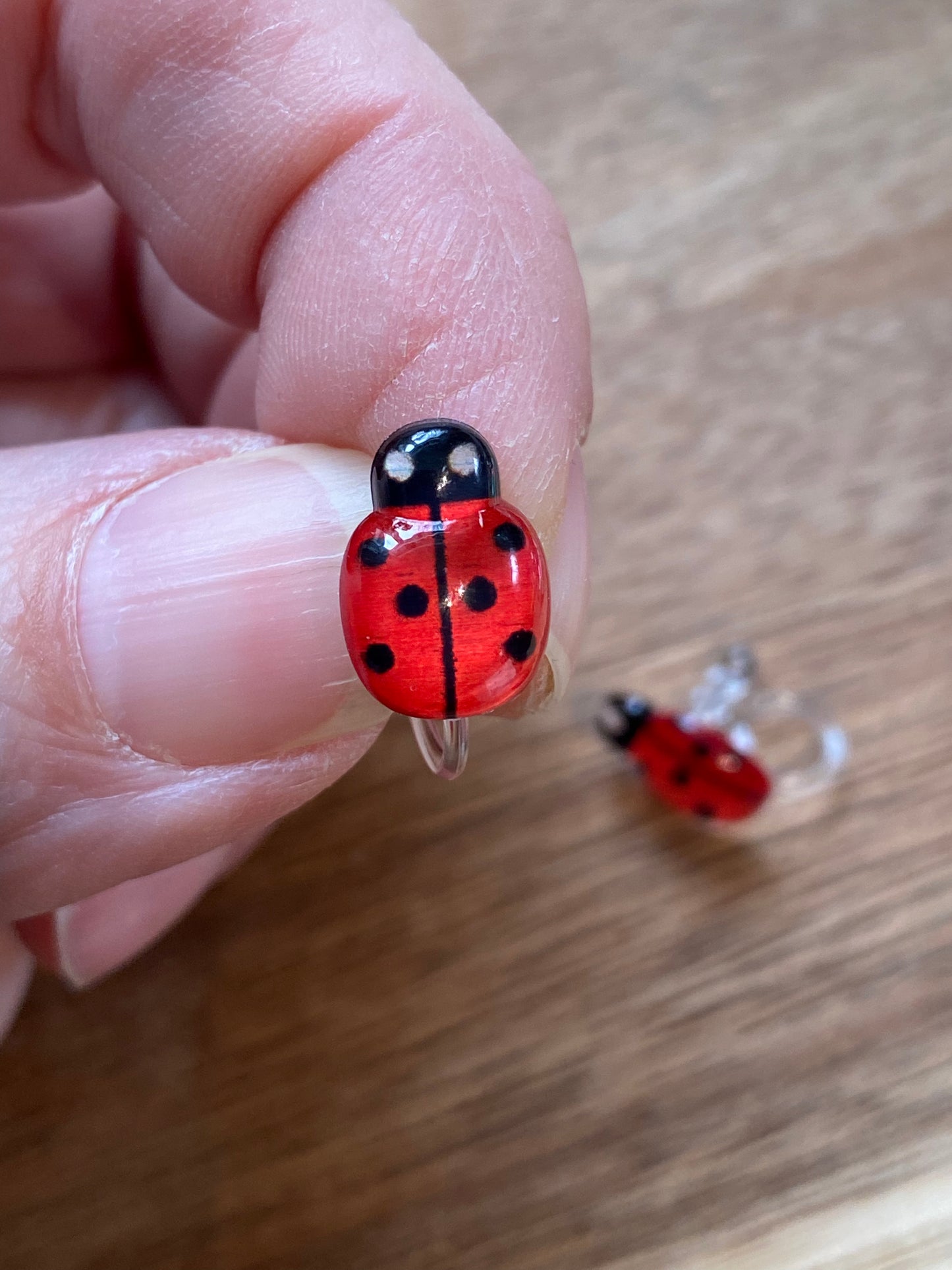 Tiniest Ladybug clip on earrings, invisible clip on earrings