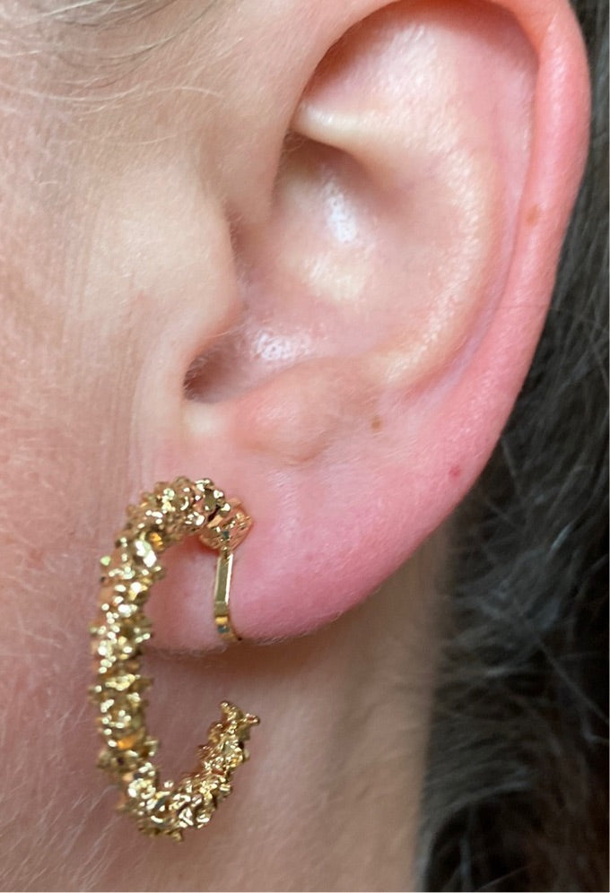 Rough Gold Clip On Hoop Earrings