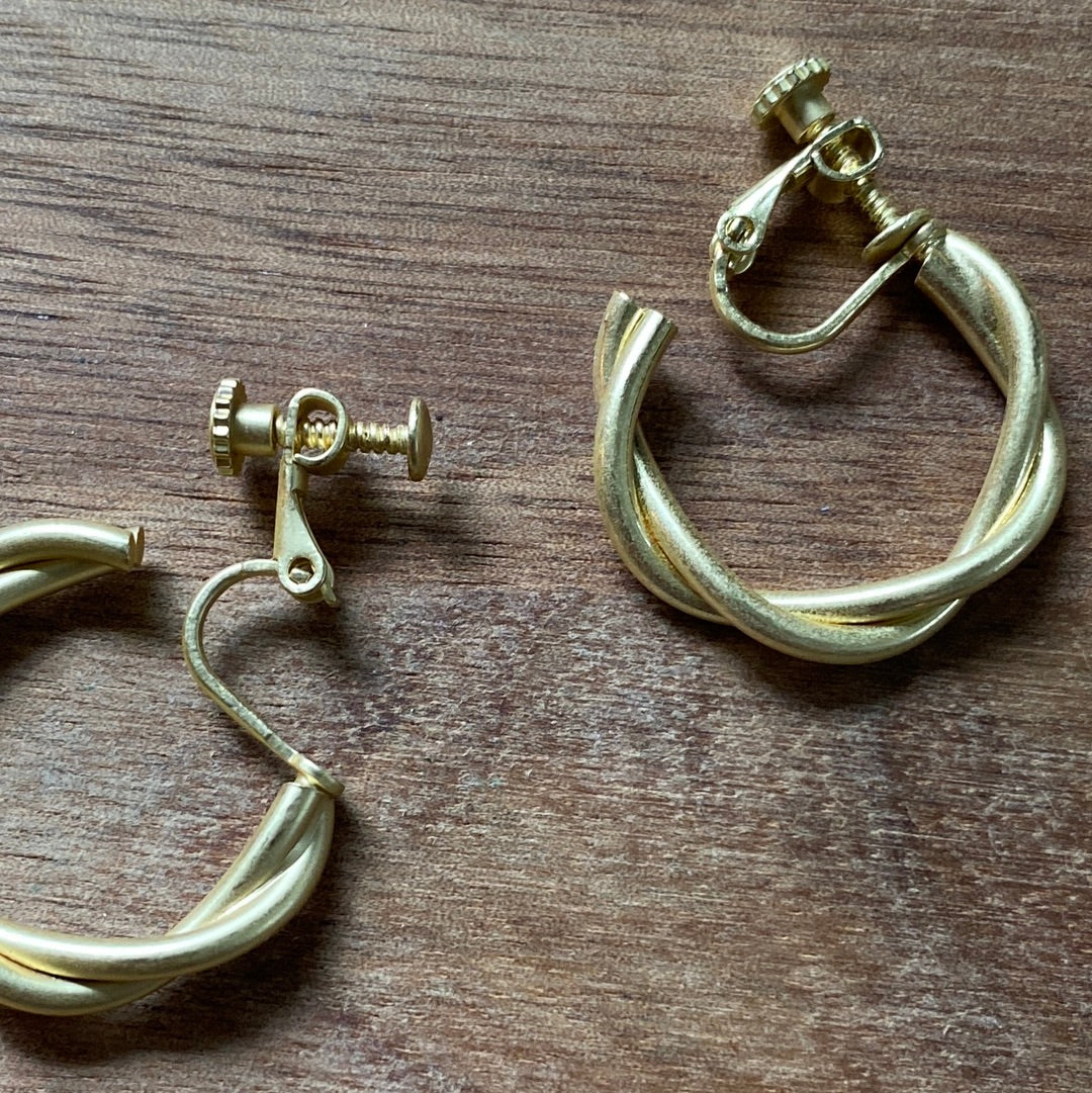 Simple Twisted Gold Clip on Hoop Earrings