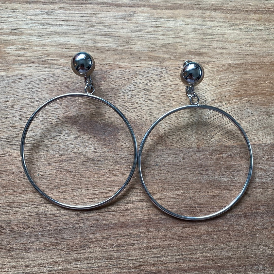 “Perfect” dangling gold or silver clip on hoop earrings